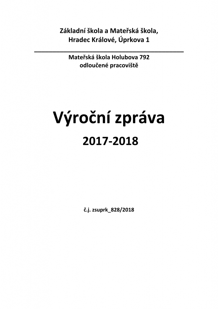 Přední strana výroční zprávy MŠ Holubova 2017/2018