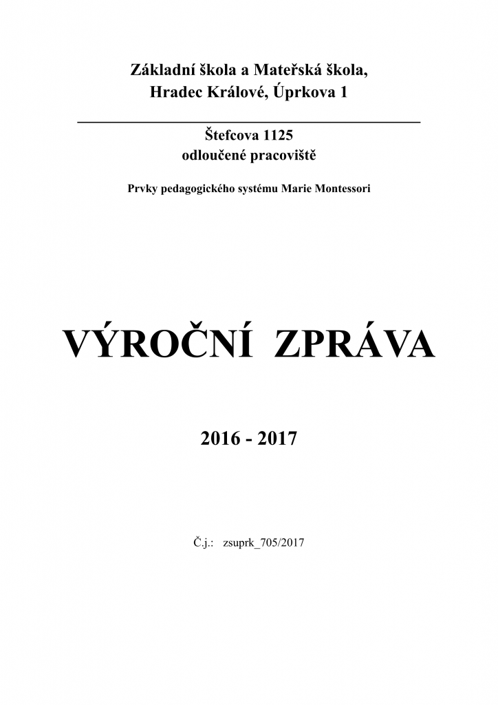 Přední strana výroční zprávy MŠ Štefcova 2016/2017