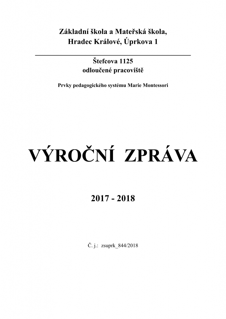 Přední strana výroční zprávy MŠ Štefcova 2017/2018